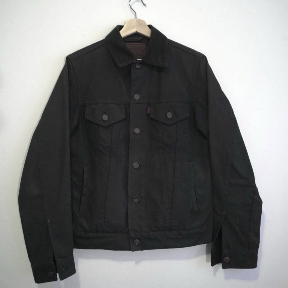 Levi's x Filson Waxed Tin Cloth Black Trucker Jacket W/ Moleskin Collar (Rare!)